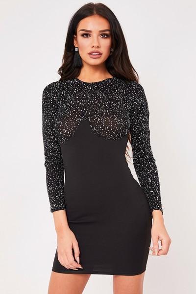 Sylvia Black Silver Sparkle Bodycon Mini Dress