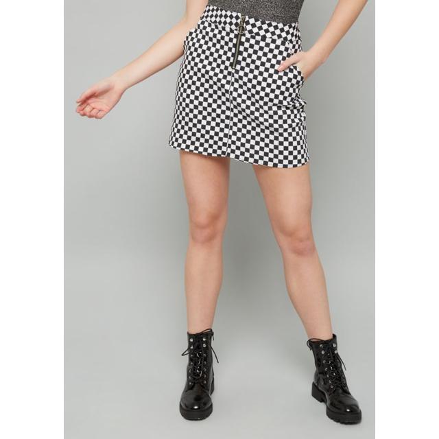denim checkered skirt