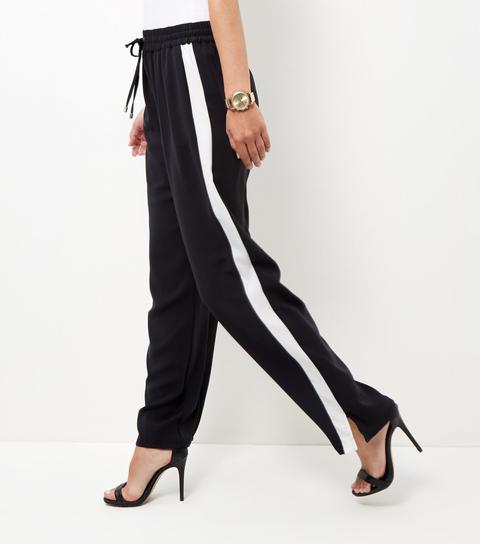 Black Side Stripe Wide Leg Trousers