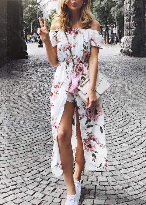 Off Shoulder Floral Romper