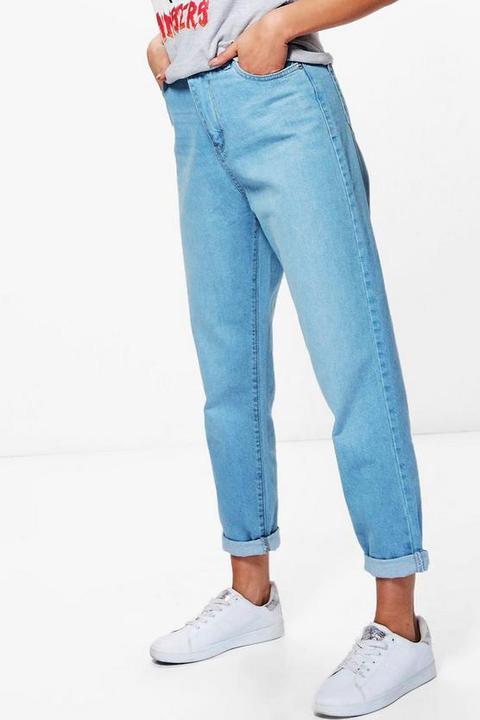 High Rise Roll Hem Mom Jeans