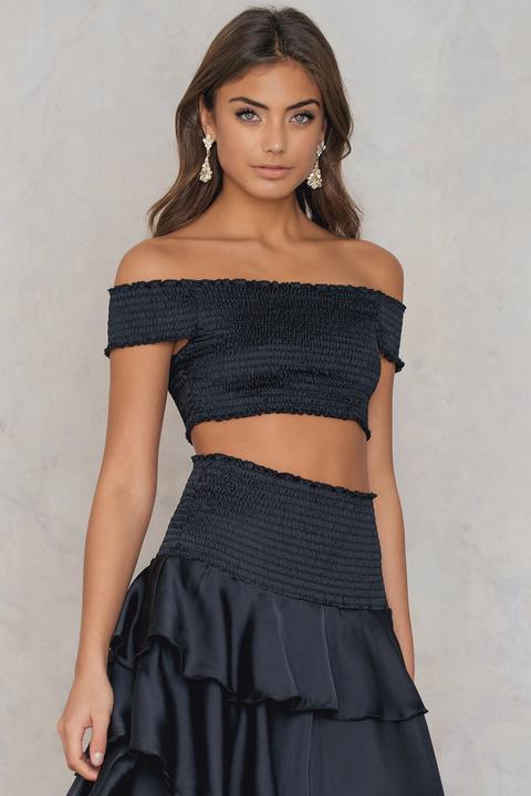 Smock Satin Cropped Top Black