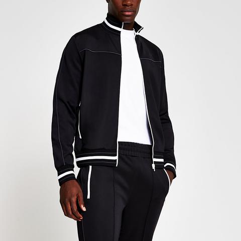 Black Piped Slim Fit Track Jacket