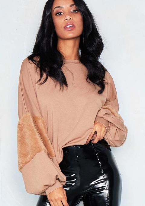 Louise Mocha Faux Fur Sleeve Jumper