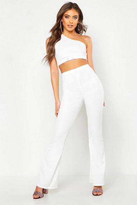 Womens High Waisted Flare Trousers - White - 14, White