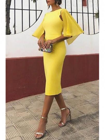 Vestido Midi Volante Bodycon Volante Oficina Elegante Trabajador / Fiesta Diaria Amarillo