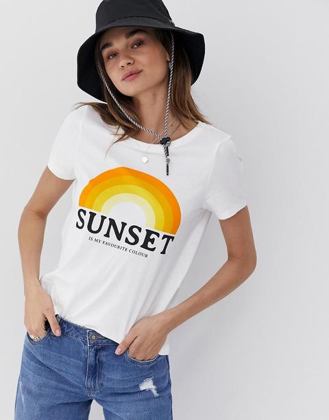 Only - T-shirt Con Stampa "sunset - Bianco