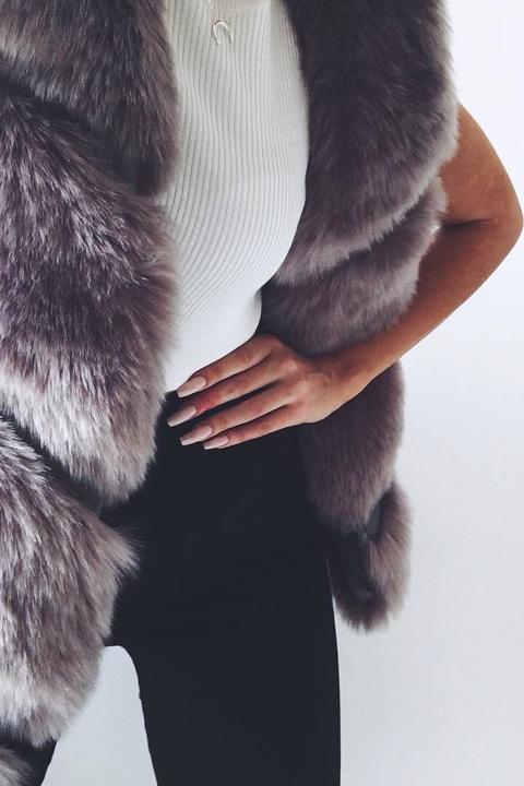 Grey Faux Leather And Fur Gilet - Felicia