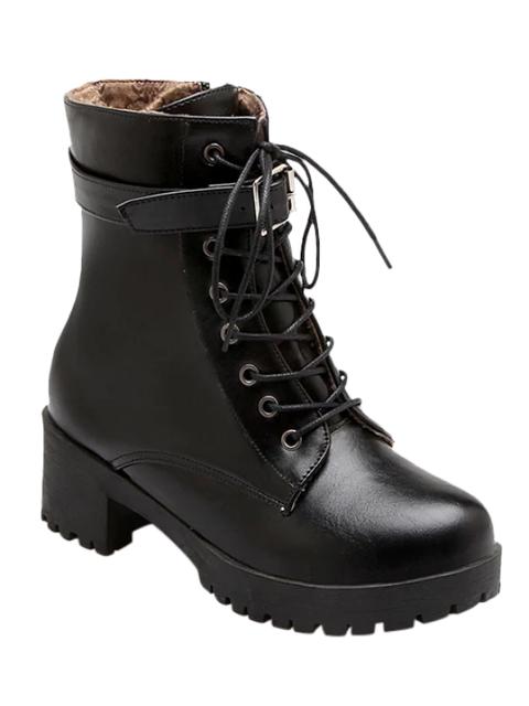 Hebilla Con Cordones De Punta Redonda Botas Cortas