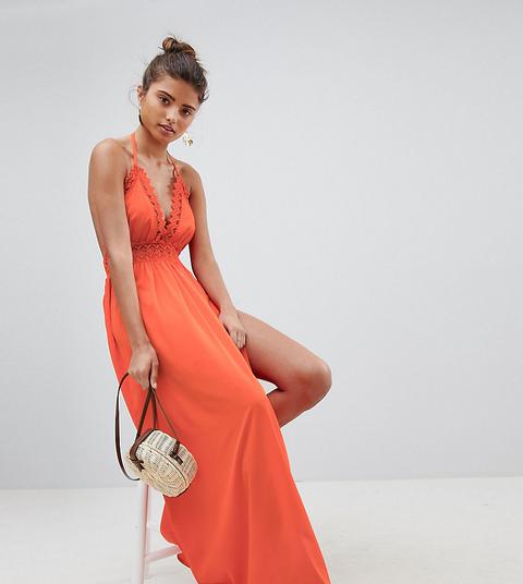 Boohoo - Vestito Lungo Da Spiaggia Con Apertura Sul Retro - Rosso