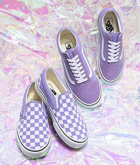 violet and white checkered vans