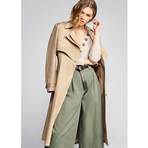 Camel Double Collar Long Trench Coat