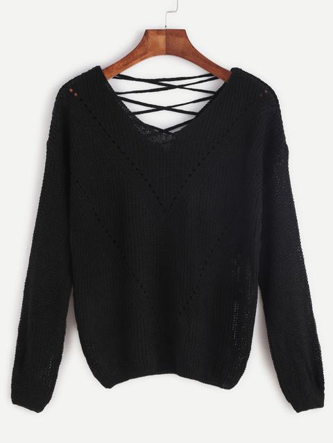 Jersey Escote V Con Cordón Negro