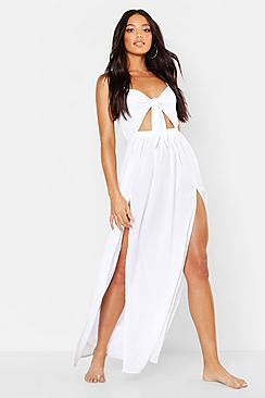 Tie Front Cut Out Beach Maxi Dress