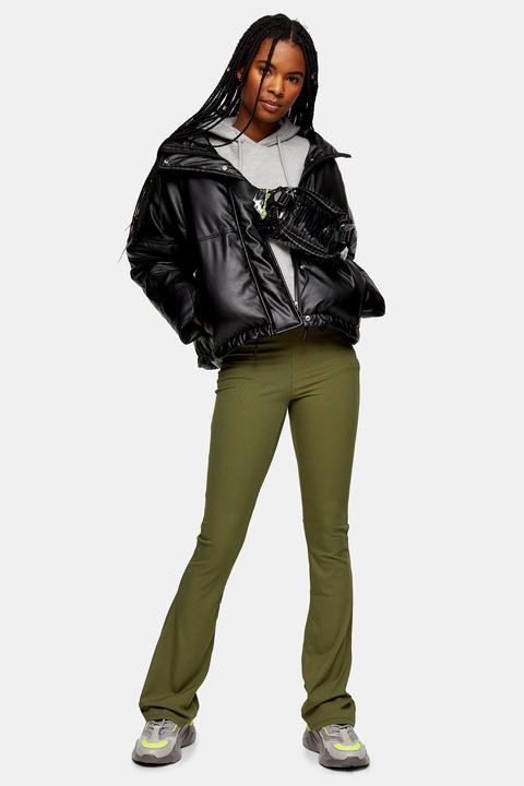 Womens Khaki Ribbed Jersey Flare 