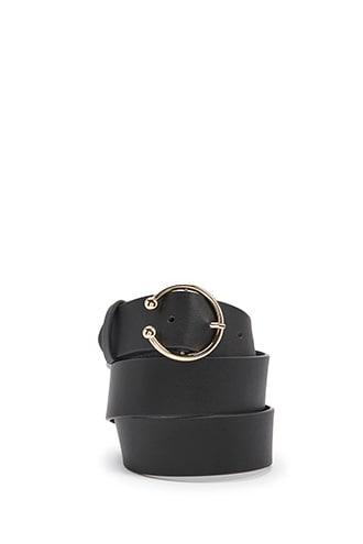 Forever 21 Faux Leather Half-circle Buckle Belt , Black