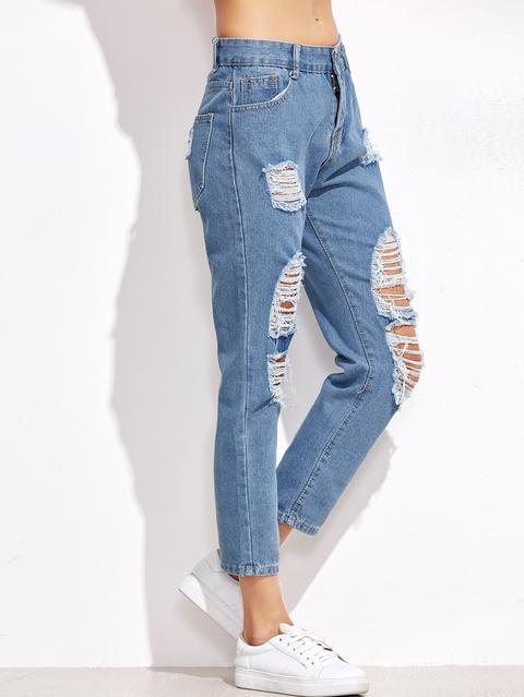 Blue Distressed Ankle Jeans