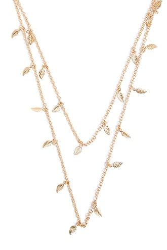 Forever 21 Layered Leaf Charm Necklace , Gold