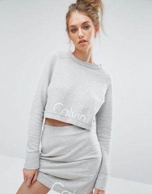 Calvin Klein Jeans - Felpa Corta In Coordinato Con Logo - Grigio