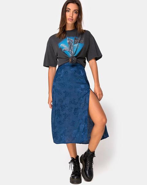 Saika Midi Skirt In Satin Rose Navy