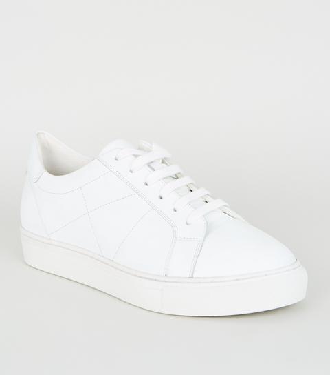 White Leather Seam Detail Lace Up Trainers New Look