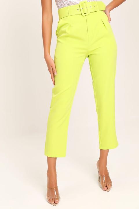 Light Green Belted Cigarette Trousers