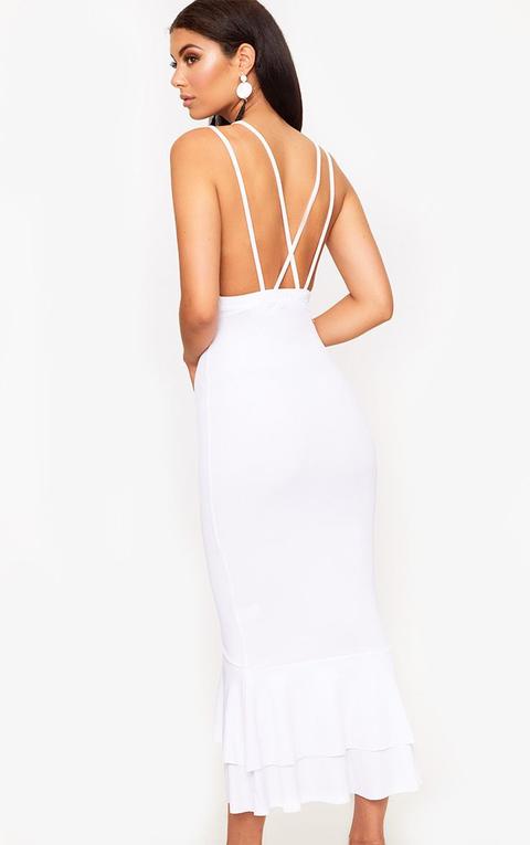 white strappy fishtail midi dress