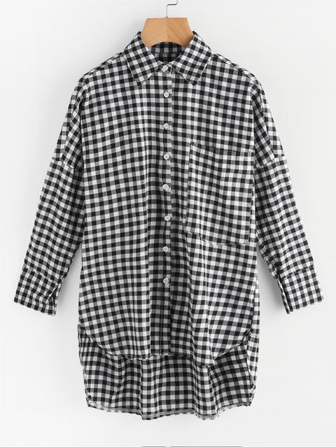 Checked Dip Hem Shirt With Chest Pocket