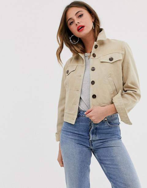 Asos Design Denim Boxy Cropped Jacket-beige