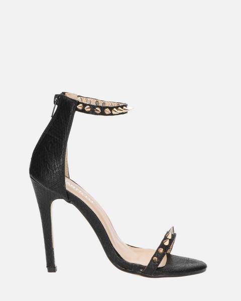 Janel - Studded Heeled Sandals In Snake Print