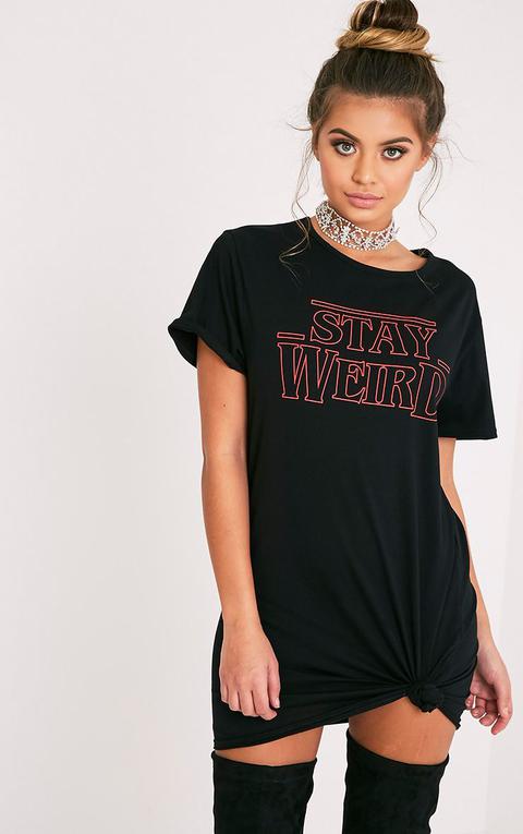 Stay Weird Black Print T-shirt Dress