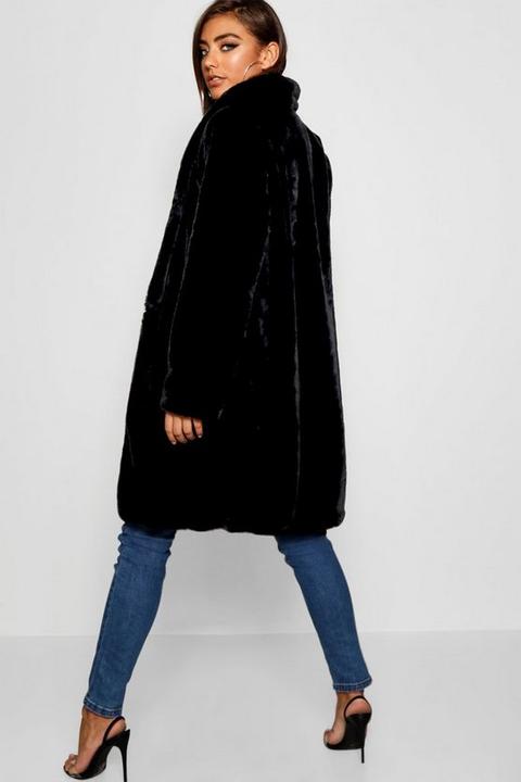 Womens Faux Fur Coat - Black - 10, Black