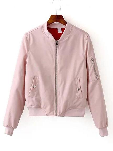 Cazadora Bomber Cremallera Manga Con Bolsillo - Rosa