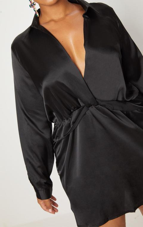 black satin shirt dress