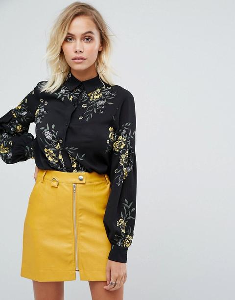Fashion Union - Camicia Con Maniche A Palloncino E Stampa Vivace A Fiori - Nero