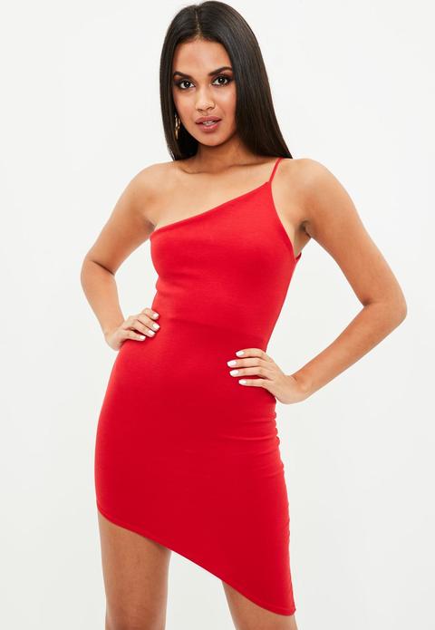 Red One Shoulder Mini Dress, Red