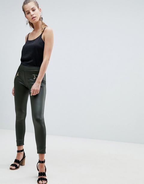 Oeuvre Leather Look Leggings - Army Green