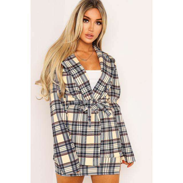 Yellow Tartan Longline Blazer from Lasula on 21 Buttons