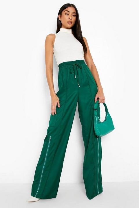 Womens Woven Wide Leg Cargo Trouser - Green - 8, Green