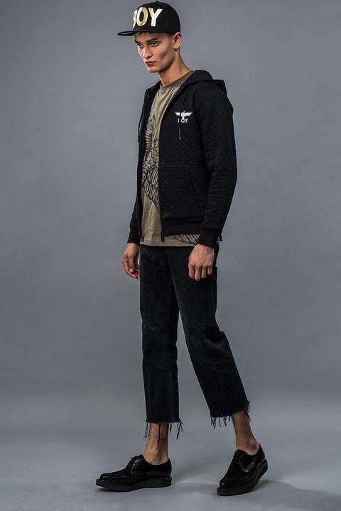 Boy Quilted Zip Hood - Black