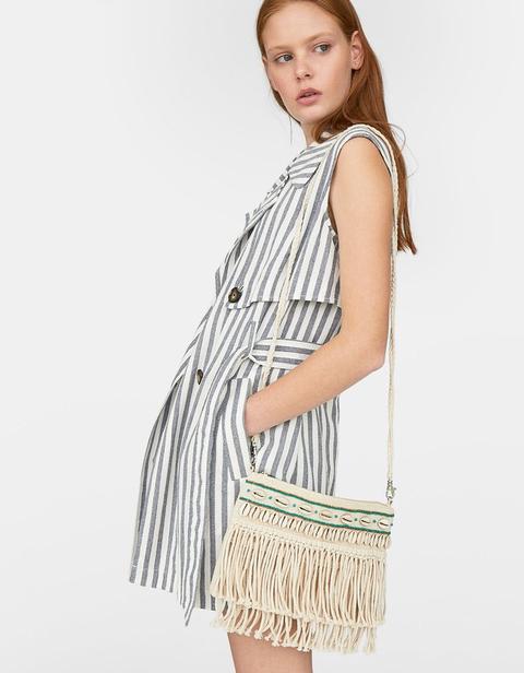 Borsa A Tracolla Con Frange In Macramè Bianco
