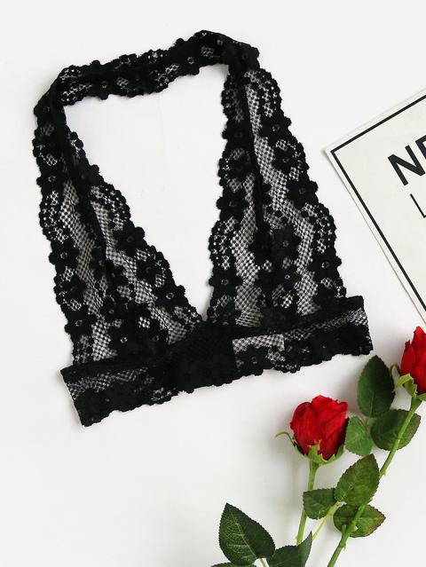 Halter Neck Floral Lace Bralette