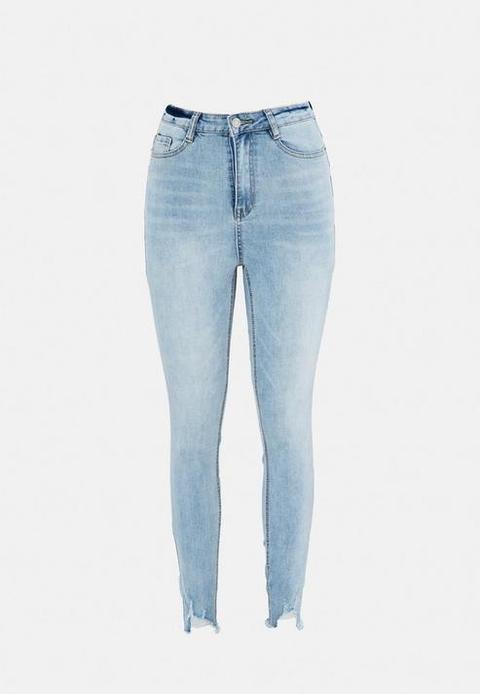 Tall Blue Step Hem Distressed Skinny Jeans, Blue