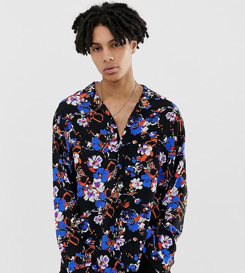 Collusion Oversized Floral Shirt-black 
