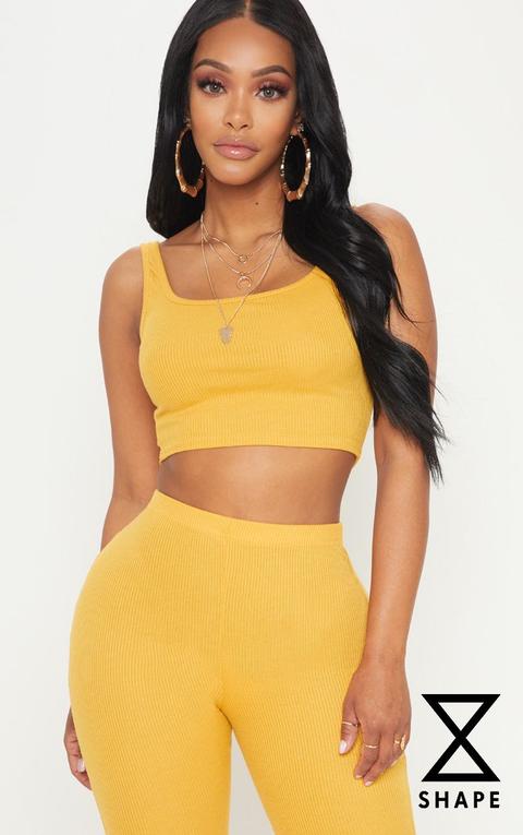 Shape Orange Ribbed Scoop Neck Crop Top