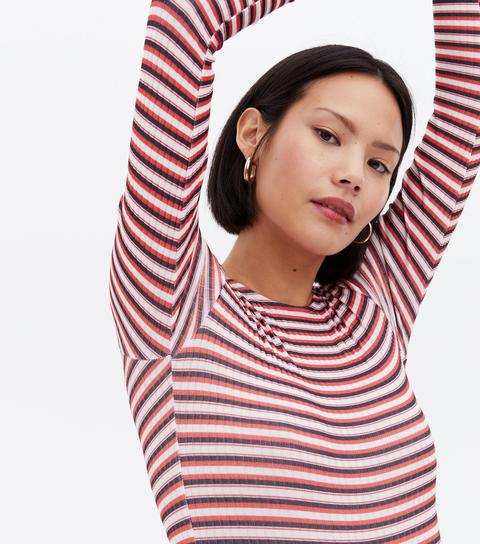 Red Stripe Ribbed Crew Neck Bodysuit New Look