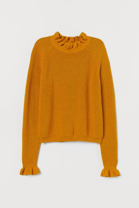 H & M - Pullover In Maglia Con Volant - Giallo