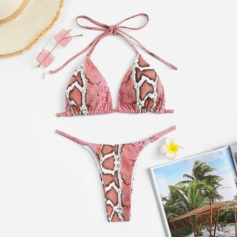 Set Bikini Top Halter Effetto Serpente