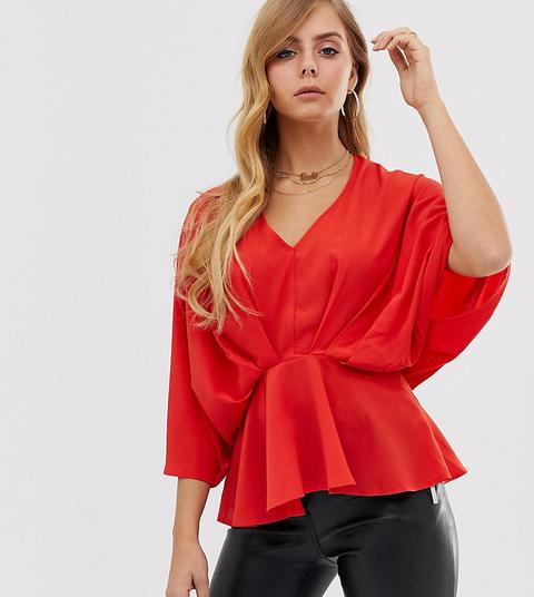 Blusa Con Sobrefalda En Rojo De Boohoo