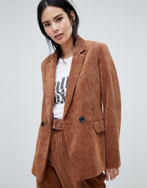 Bershka - Blazer Marrone A Coste - Marrone